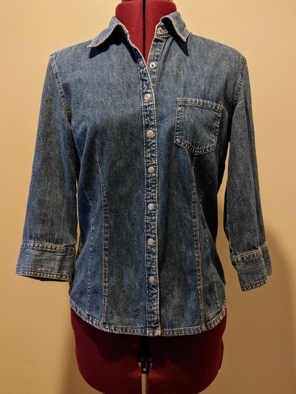 Frenchkuff Vintage Denim Shirt Jacket – Size Small – Blue Cotton Snap Front